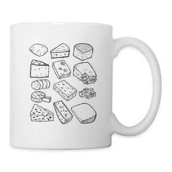 Käsesorten (Parmesan, Gouda, Gorgonzola, Camember) - Tasse - Weiß - Rechts
