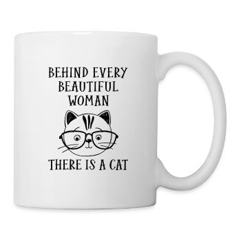 Behind Every Beautiful Woman There Is A Cat Cat Ow - Tasse - Weiß - Rechts