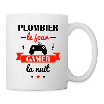 plombier le jour,gamer la nuit,cadeau plombier - Mug blanc - blanc - Droite