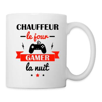 chauffeur le jour, gamer la nuit, cadeau chauffeur - Mug blanc - blanc - Droite