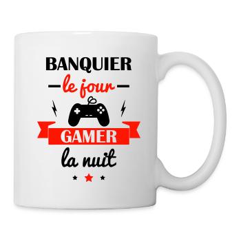 Banquier le jour, gamer la nuit - Mug blanc - blanc - Droite