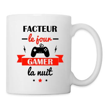 facteur le jour, gamer la nuit, cadeau facteur - Mug blanc - blanc - Droite