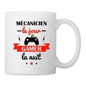 mécanicien le jour,gamer la nuit,cadeau mécano - Mug blanc - blanc - Droite