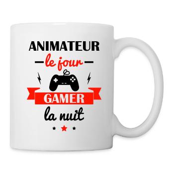 Animateur le jour gamer la nuit,cadeau animateur - Mug blanc - blanc - Droite