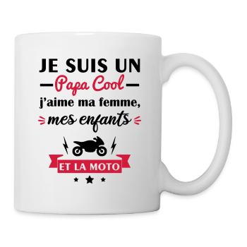 Papa cool j'aime ma femme, mes enfants,Moto - Mug blanc - blanc - Droite