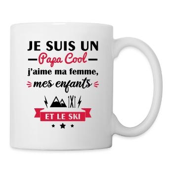 Papa cool j'aime ma femme, mes enfants et le ski - Mug blanc - blanc - Droite