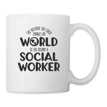 Elle croyait travailleuse sociale - Mug blanc - blanc - Droite