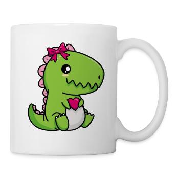Dino Girl with Heart Girl Love Valentine's Day - Mug - white - Right