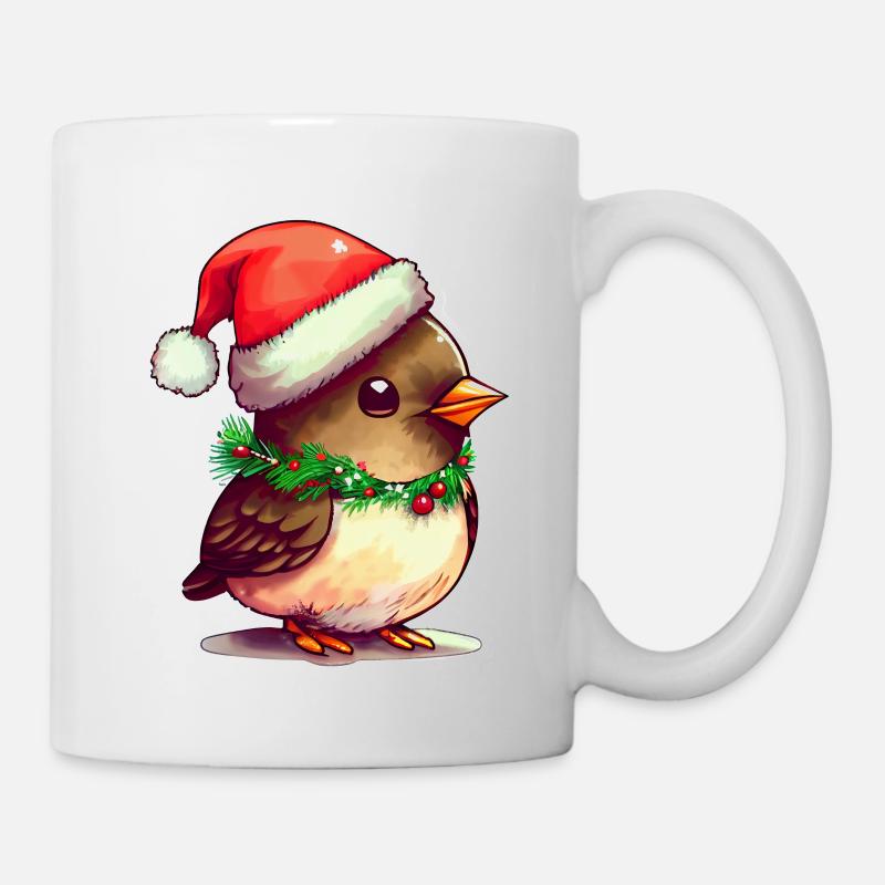 Oiseau de Noël avec une jolie casquette - Mug blanc - blanc