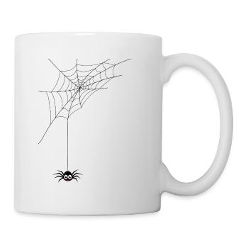 Fröhliche Spinne guckt aus ihrem Netz - Tasse - Weiß - Rechts