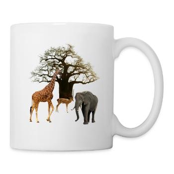 Baobab mit Giraffe und Elefant und Impala - Afrika - Tasse - Weiß - Rechts