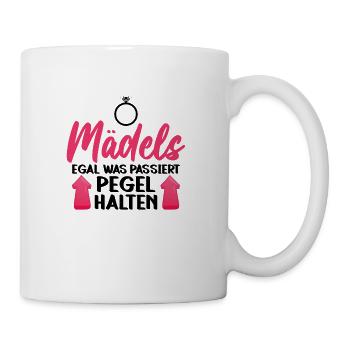 Mädels Egal Was Passiert Pegel Halten - JGA Braut - Tasse - Weiß - Rechts