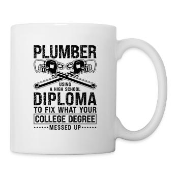 Utilisation d’un outil haut Plombier Plomberie Plombiers - Mug blanc - blanc - Droite