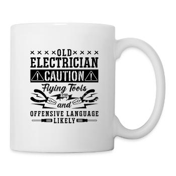 Old Electrician Caution Repair Worker Electrician - Tasse - Weiß - Rechts