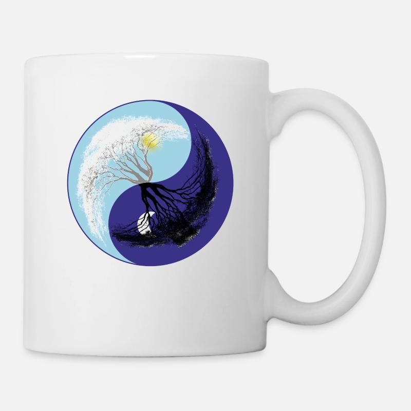 Yin Yang mit Baum - Grafik - heilige Geometrie - Tasse - Weiß