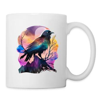 Raven Watercolor Watercolor Forest Animal Mountains Bird - Mug - white - Right