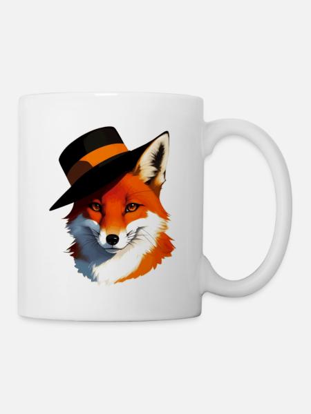 Fuchs mit Hut - Tasse - Weiß