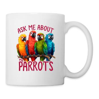 Fragen Sie mich nach Vögeln Papagei Lustiger Papageiensittich - Tasse - Weiß - Rechts