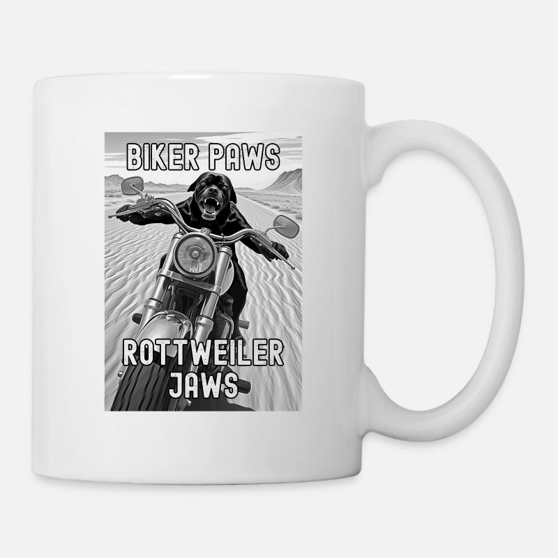 Chien Rottweiler à moto dans le désert - Mug blanc - blanc