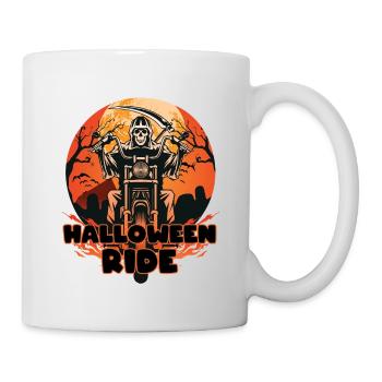 Halloween ride. Riding a motorbike on Halloween. - Mug - white - Right