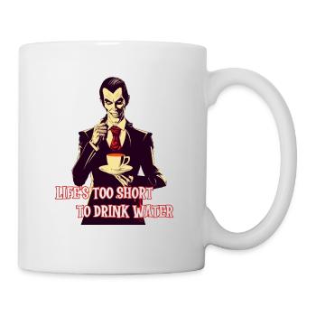 A stylish vampire drinking coffee at night. - Mug - white - Right