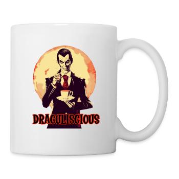 A vampire drinking coffee at night - Mug - white - Right
