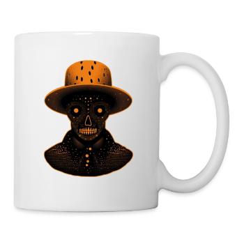 Un squelette orange ressemblant à une tête portant un chapeau - Mug blanc - blanc - Droite