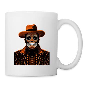 Ein Mann mit Skelettgesicht, der einen Hut und einen schicken Mantel trägt - Tasse - Weiß - Rechts