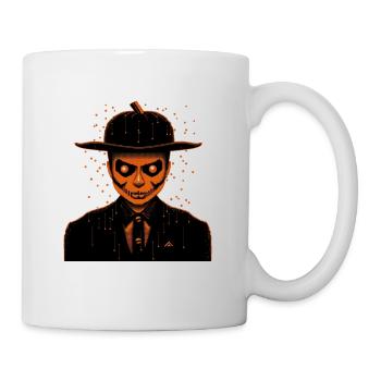 Skelettmann mit Hut und Mantel, Halloween - Tasse - Weiß - Rechts