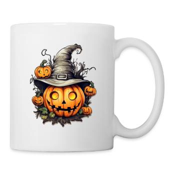 Kürbiskopf mit Hexenhut, Halloween - Tasse - Weiß - Rechts