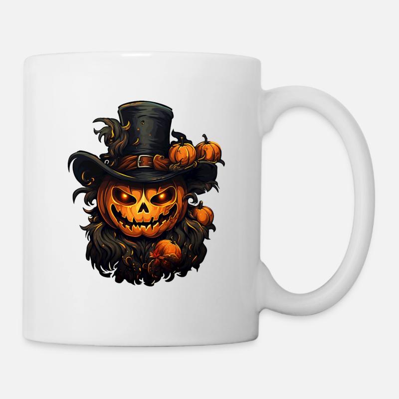 Sorcière citrouille effrayante portant un chapeau haut de forme - Mug blanc - blanc