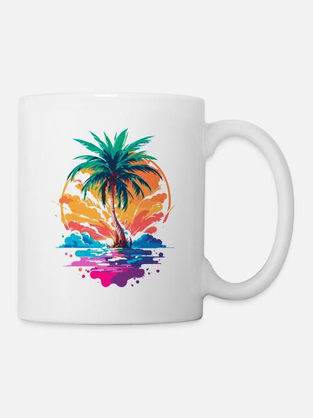 Palme vor Sonnenuntergang | Tropisches Paradies - Tasse - Weiß