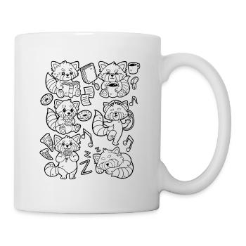 Red Panda Doodle: Kaffee, Pizza, Donut, Musik - Tasse - Weiß - Rechts