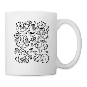 Otter Doodle : Café, Pizza, Donut, Lecture, Musique - Mug blanc - blanc - Droite