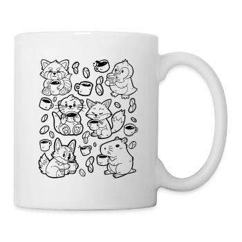 Kaffee Doodle: Capybara, Fuchs, Corgi, Otter - Tasse - Weiß - Rechts