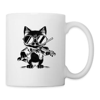 Cat Playing Violin Instrument Violinist Fiddler Vi - Mug - white - Right
