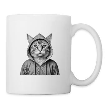 Chat cool portant un sweat à capuche - Mug blanc - blanc - Droite