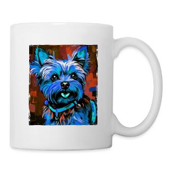 Yorkshire Terrier Hund Porträt - Tasse - Weiß - Rechts