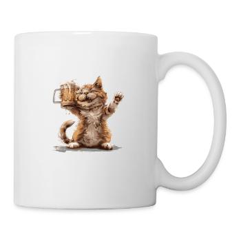 Katze Bier Lustig - Tasse - Weiß - Rechts