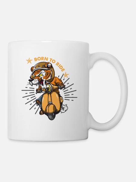 Born to Ride. Wild Tiger. Vintage Moped Riding. - Mug - white
