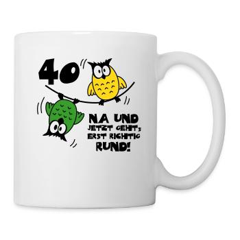 40 birthday, owls on the rope, round - Mug - white - Right