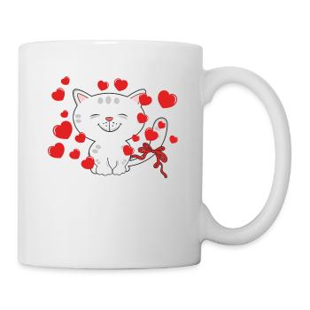 Katze mit Herzen - Tasse - Weiß - Rechts