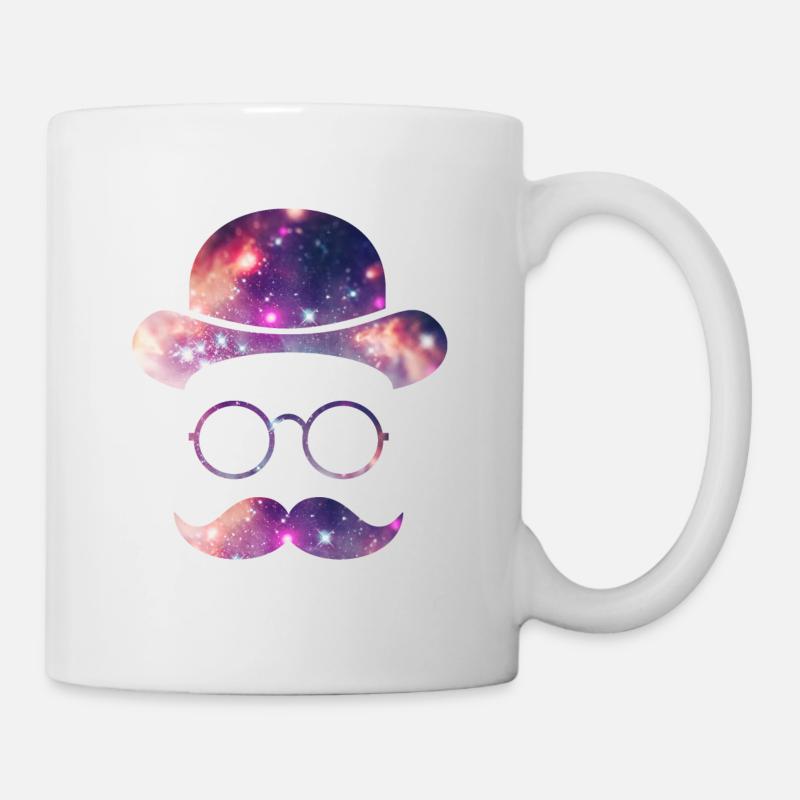 Retro Gesicht mit Moustache & Brille / Universum - Tasse - Weiß