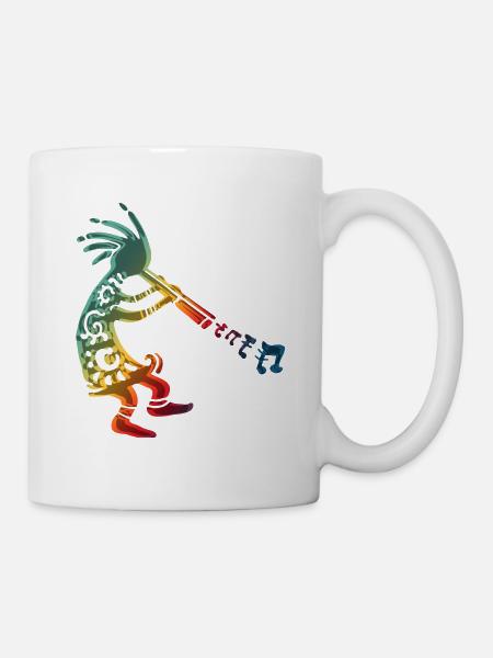 Native American Kokopelli with Music Notes 1 - Mug blanc - blanc