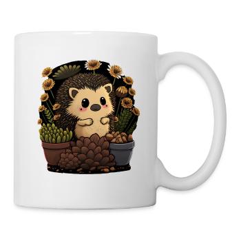 Kleiner Igel, Blumentopf, Kaktus, Blüten, Garten - Tasse - Weiß - Rechts