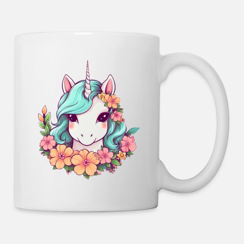 Einhorn mit Blumen - Eleganter Stil Design - Tasse - Weiß