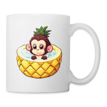 affe badet in Ananas - Lustiges Sommerdesign - Tasse - Weiß - Rechts