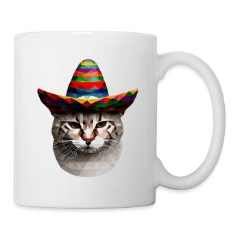 Polygon cat with Mexican hat and - Mug - white - Right