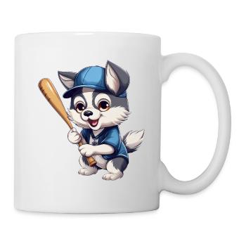 Husky Plays Baseball, Sporty Dog Design - Mug - white - Right