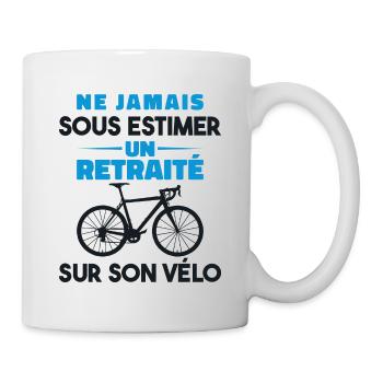 Never underestimate a retiree on their bike - Mug - white - Right